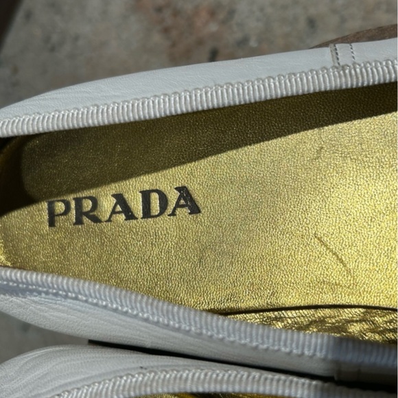 Prada White with Gold Toe Ballet Flats - Picture 5 of 9